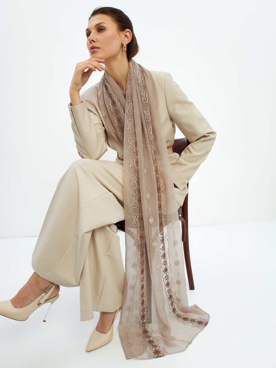 Палантин женский двусторонний с вышивкой Арт-деко DRK-1452-69