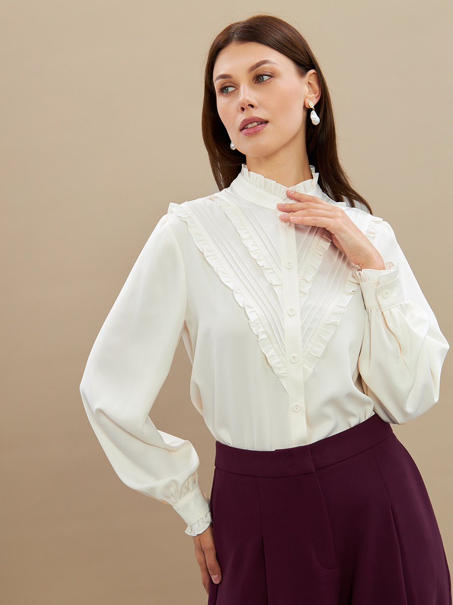 Блузка с рюшами OD-884-5 сливочный