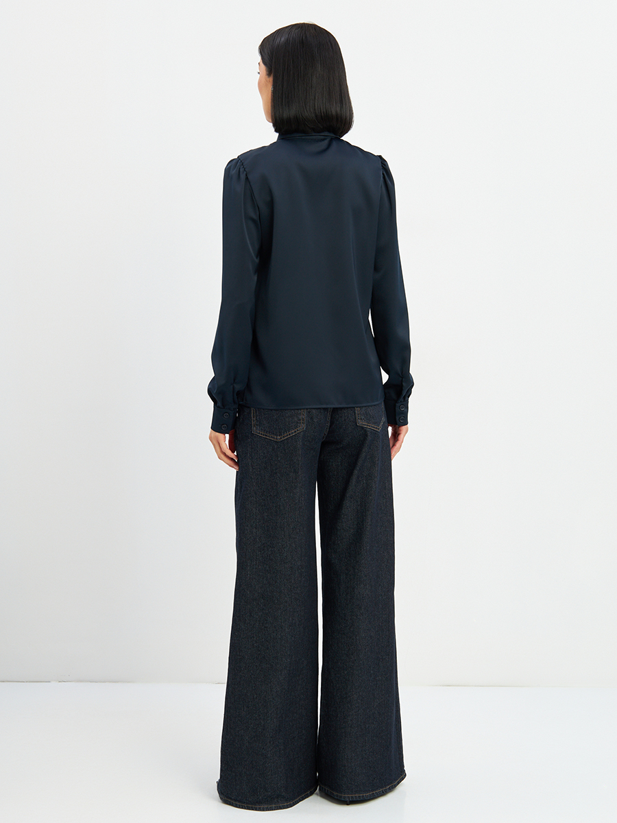 Блузка с кружевом на полочке OD-892-2 т.синий