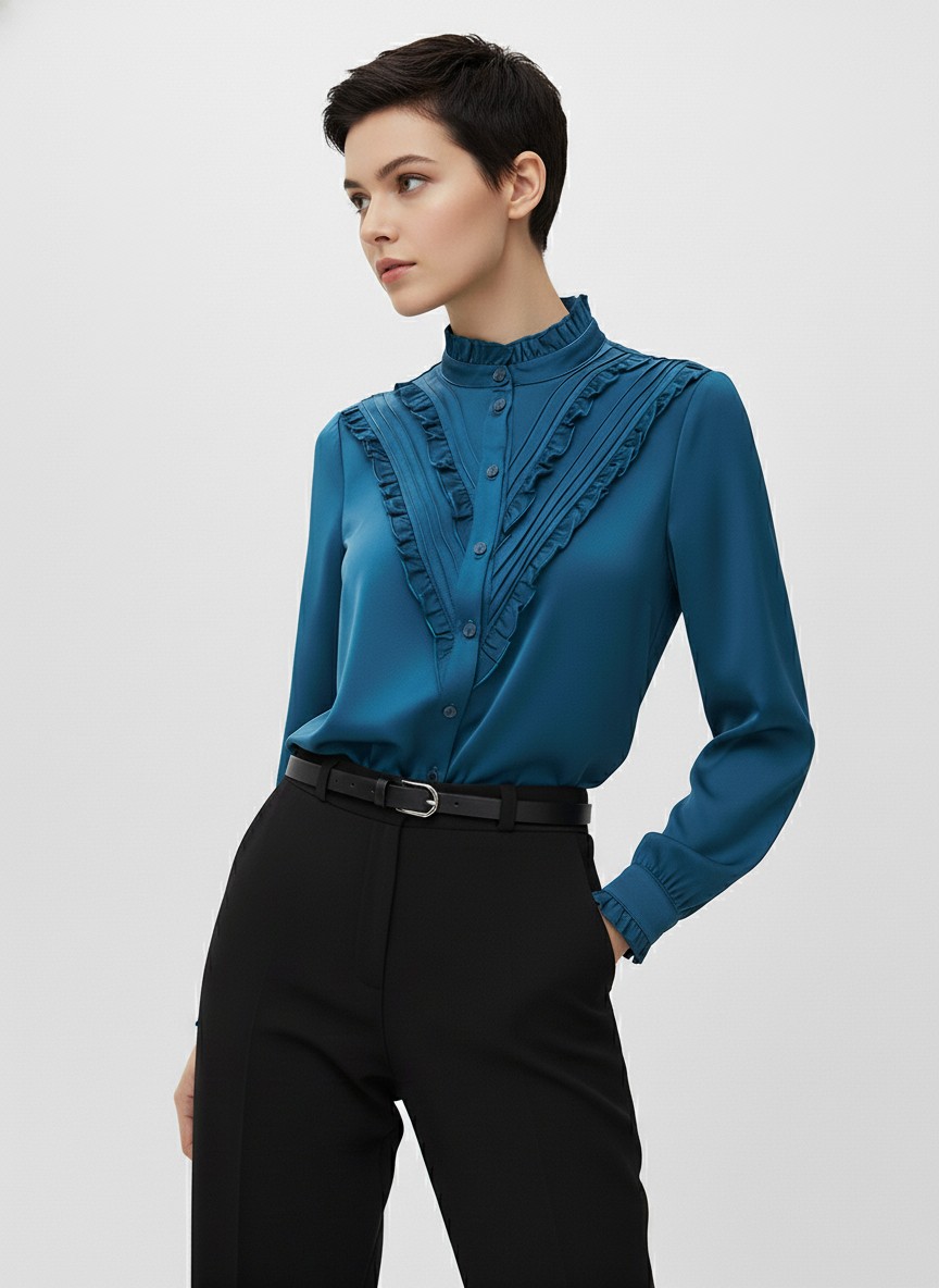 Блузка с рюшами OD-884-2 морская волна