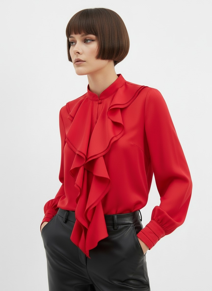 Блузка с отлетными рюшами OD-914-4 красный
