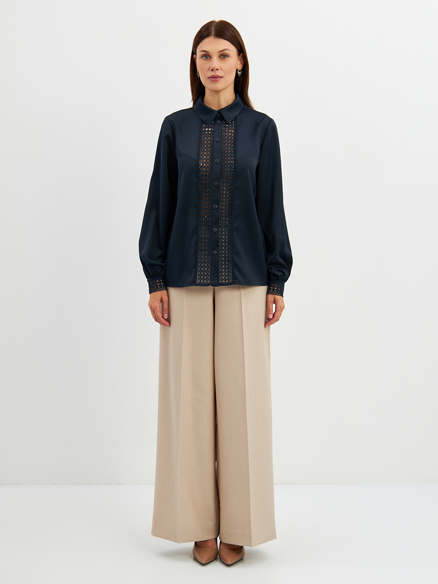 Блузка с кружевом OD-808-4 темно-синий