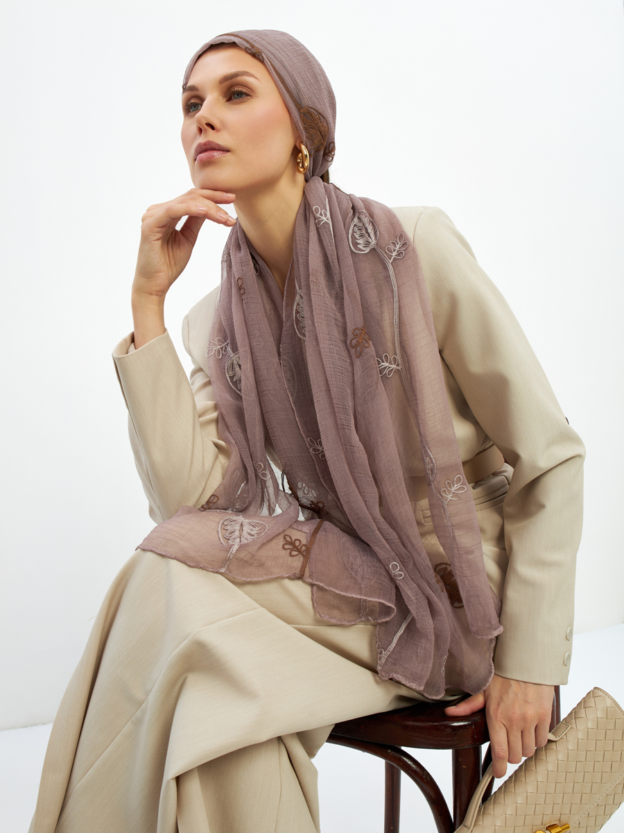 Палантин женский двусторонний с вышивкой Арт-деко DRK-1453-23