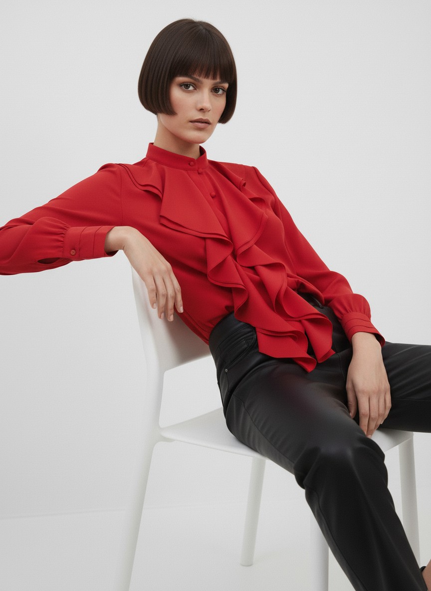 Блузка с отлетными рюшами OD-914-4 красный