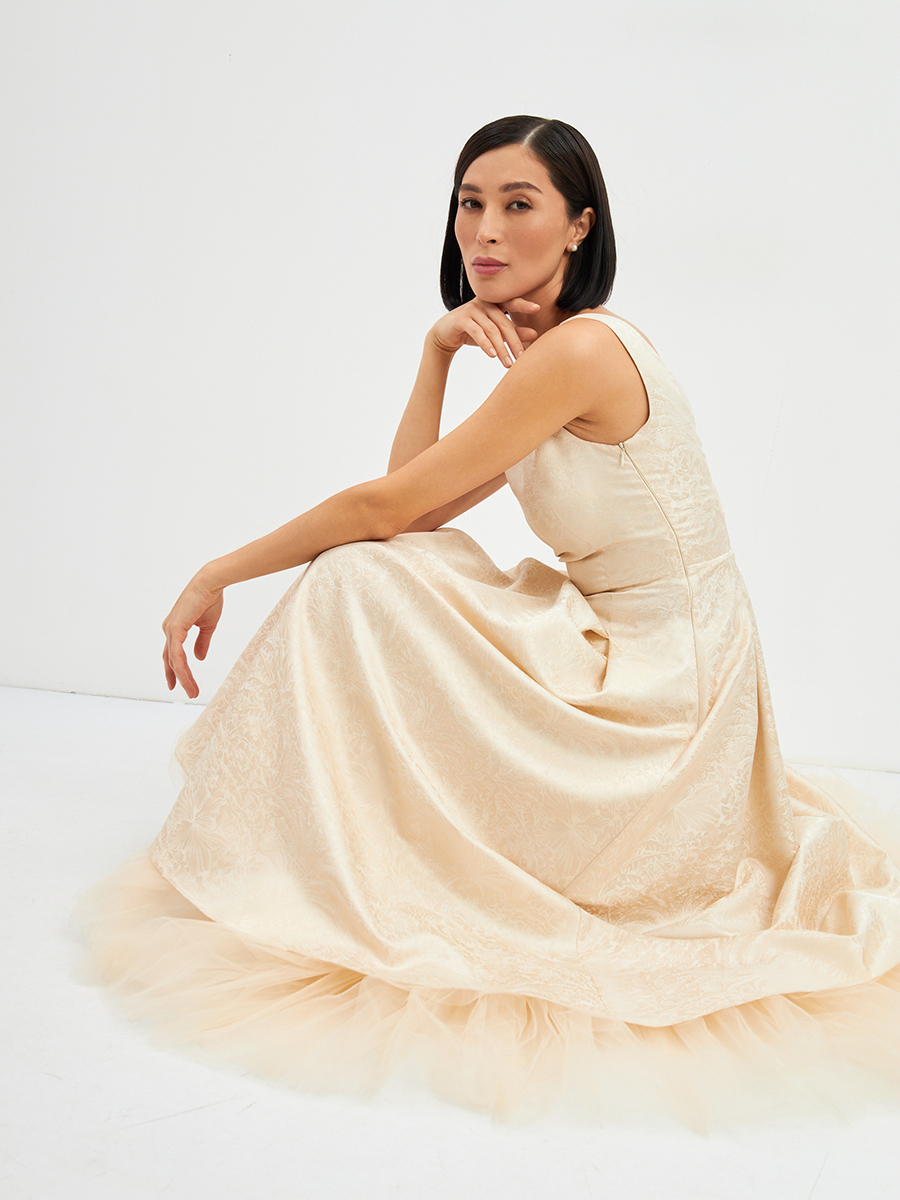 Платье из жаккарда + юбка из фатина OD-939-1 сливочный