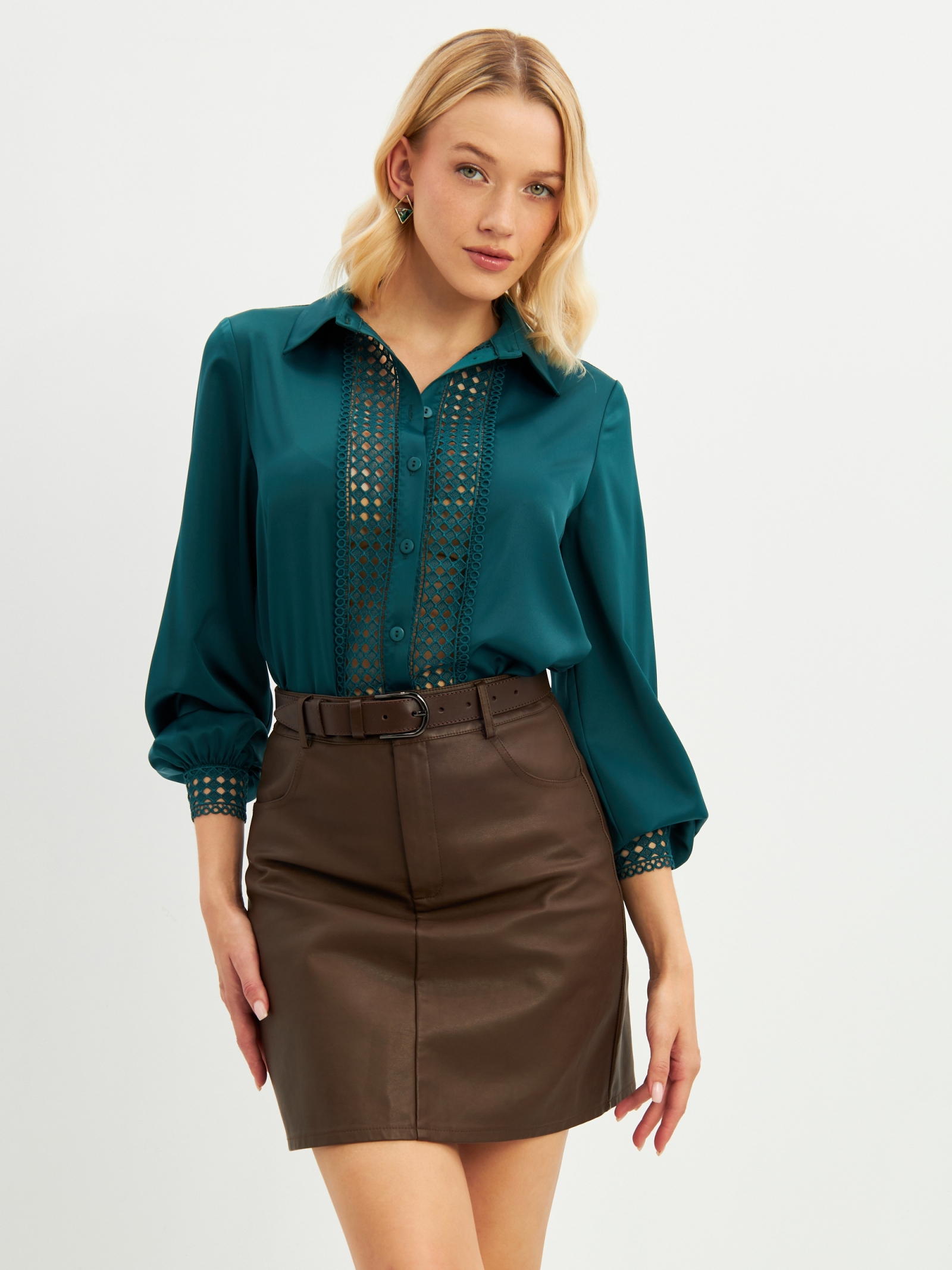 Блузка с кружевом OD-808-3 зеленый