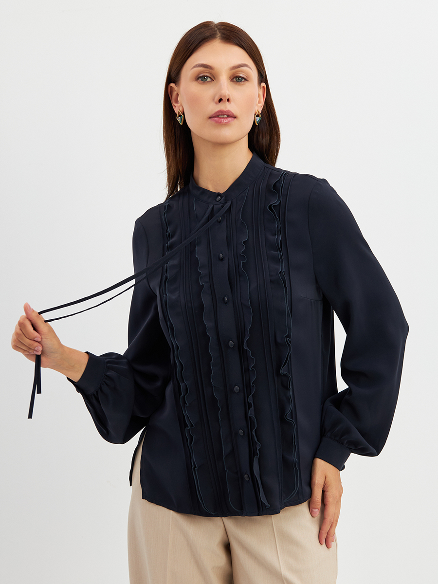 Блузка с рюшами OD-976-2 т.синий