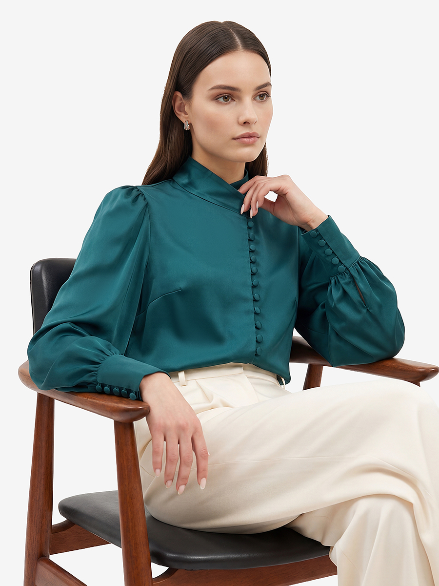 Блуза-косоворотка много пуговиц OD-550-13 морская волна