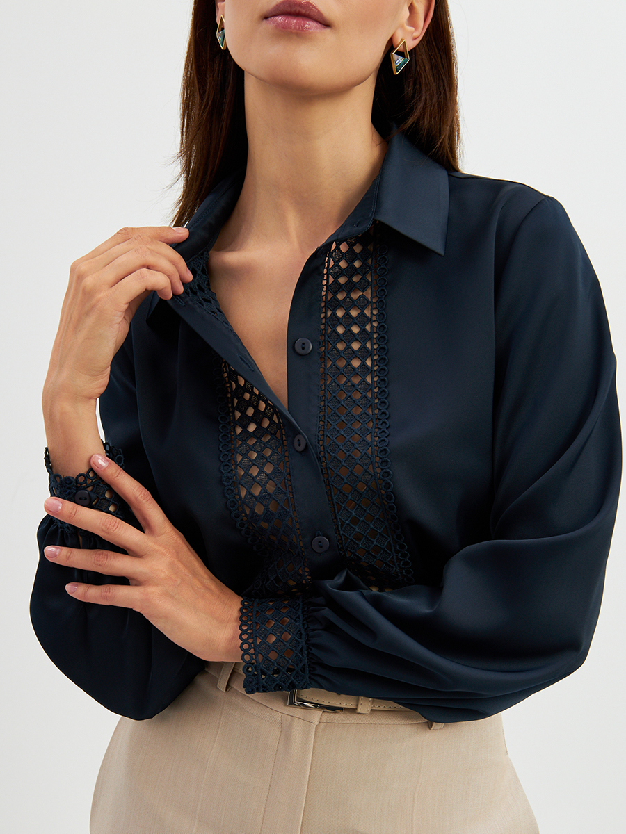 Блузка с кружевом OD-808-4 темно-синий