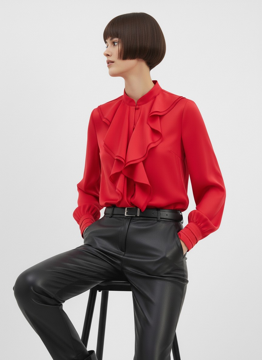 Блузка с отлетными рюшами OD-914-4 красный