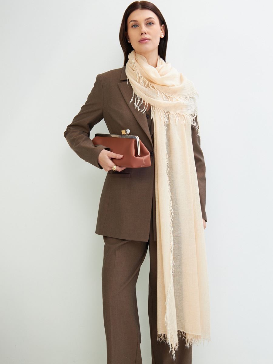 Палантин женский бежевый двусторонний из жатого шифона DRK-16-3