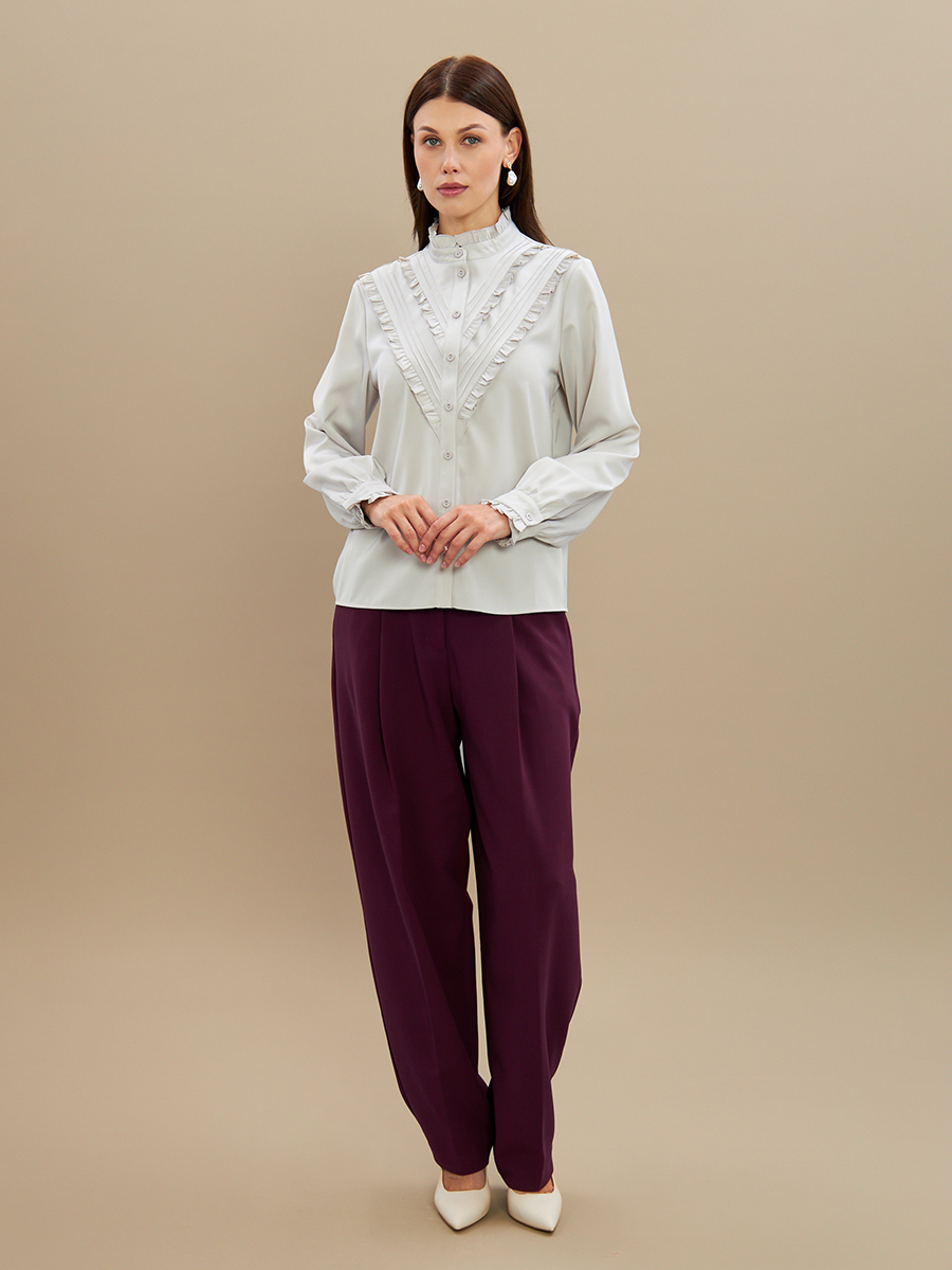 Блузка с рюшами OD-884-6 серо-коричневый