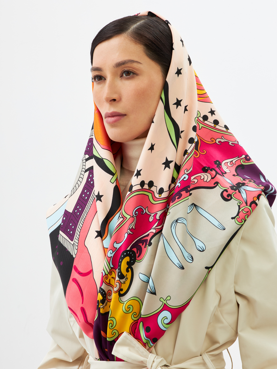 Платок женский двусторонний с принтом Арт-Деко LO-1255-2