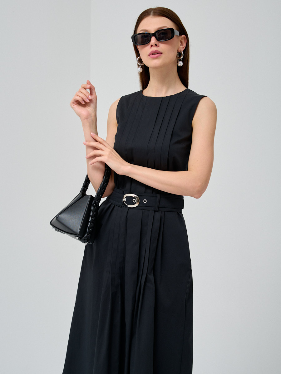 Платье хлопок OD-794-1 с поясом черное