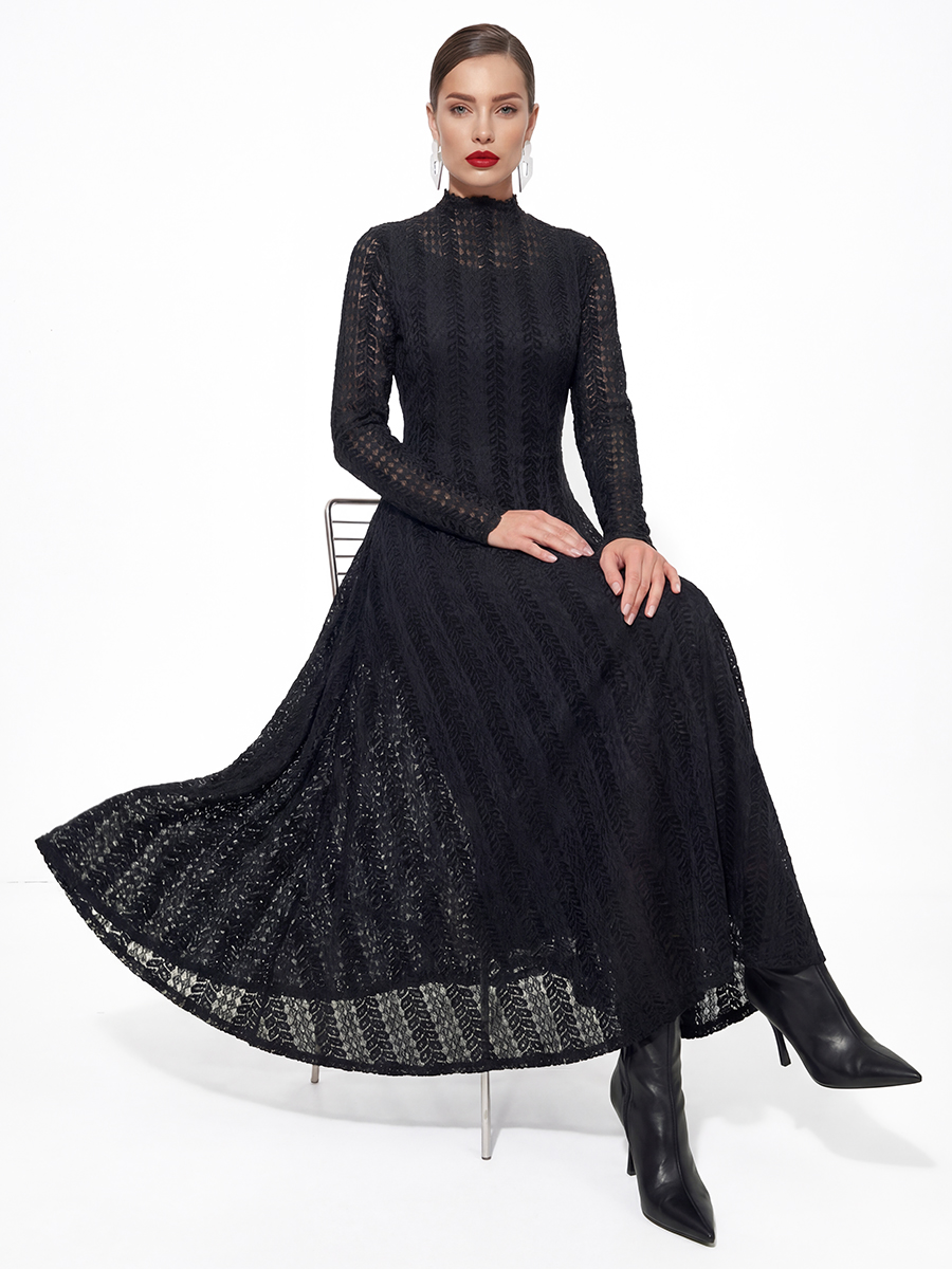 Платье теплое кружевное OD-846-5 черный