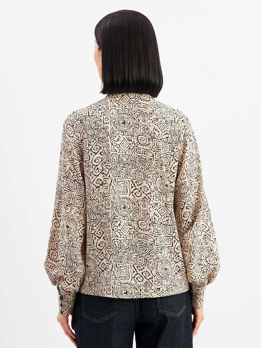 Блузка с отлетными рюшами OD-914-5 бежевый с черным