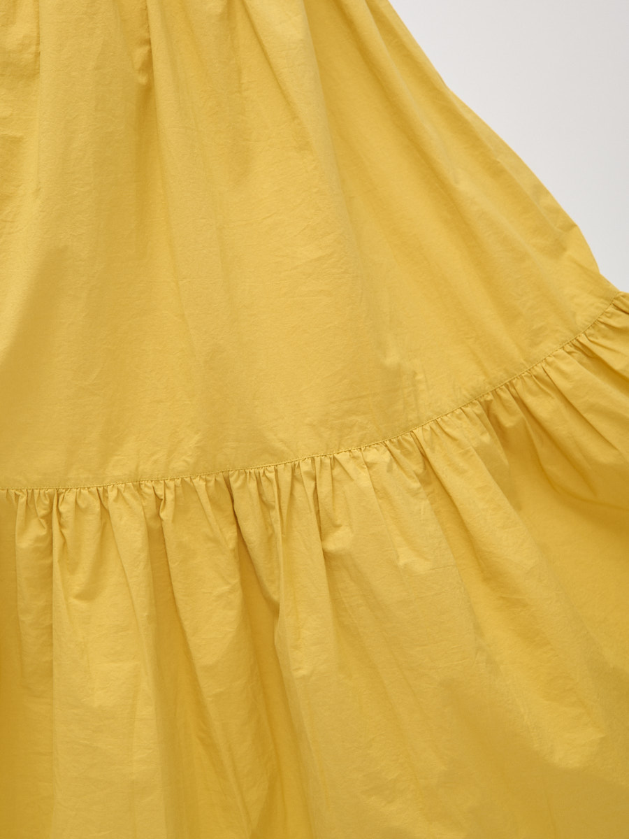 Платье хлопок OD-277-9 спущенная пройма с воланом горчица