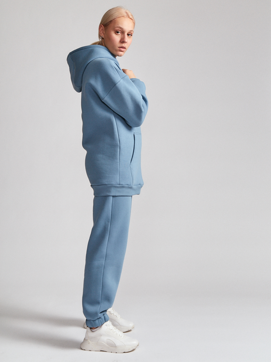 Брюки утепленные оверсайз на резинке синие