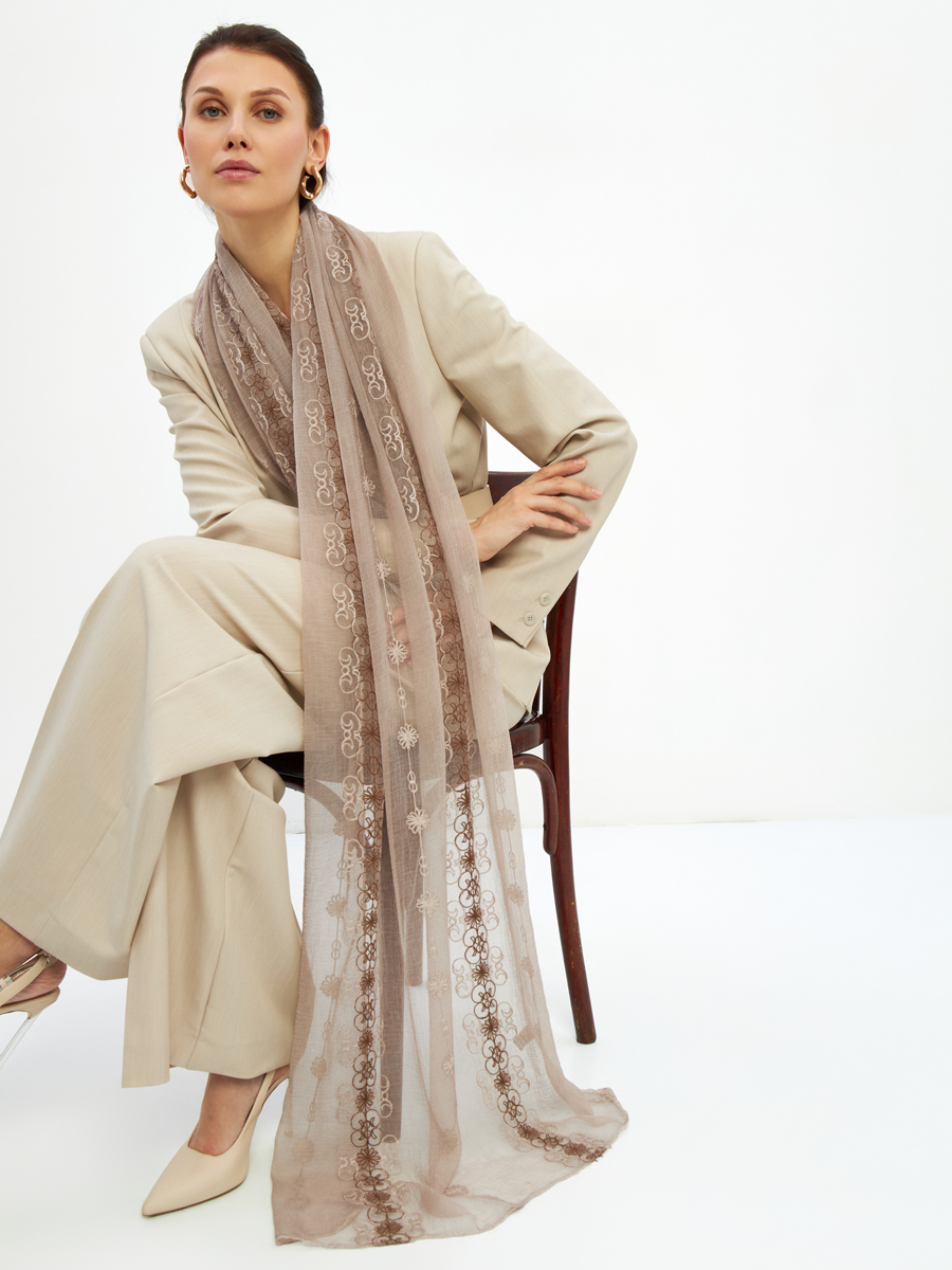 Палантин женский двусторонний с вышивкой Арт-деко DRK-1452-69