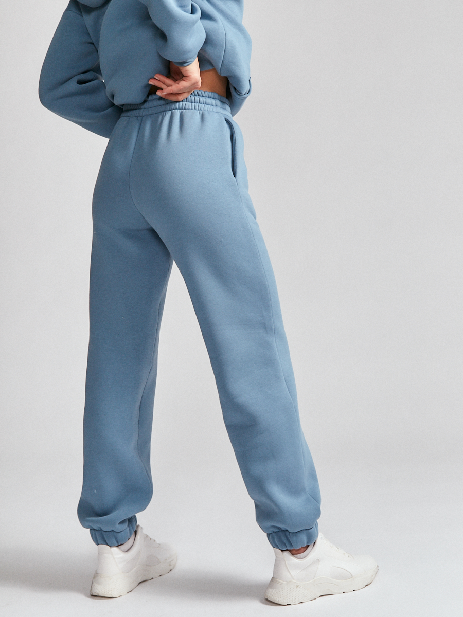 Брюки утепленные оверсайз на резинке синие