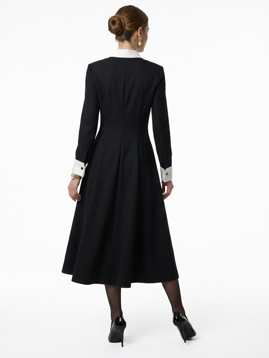 Платье черное из костюмной ткани с белой вставкой OD-1034-1