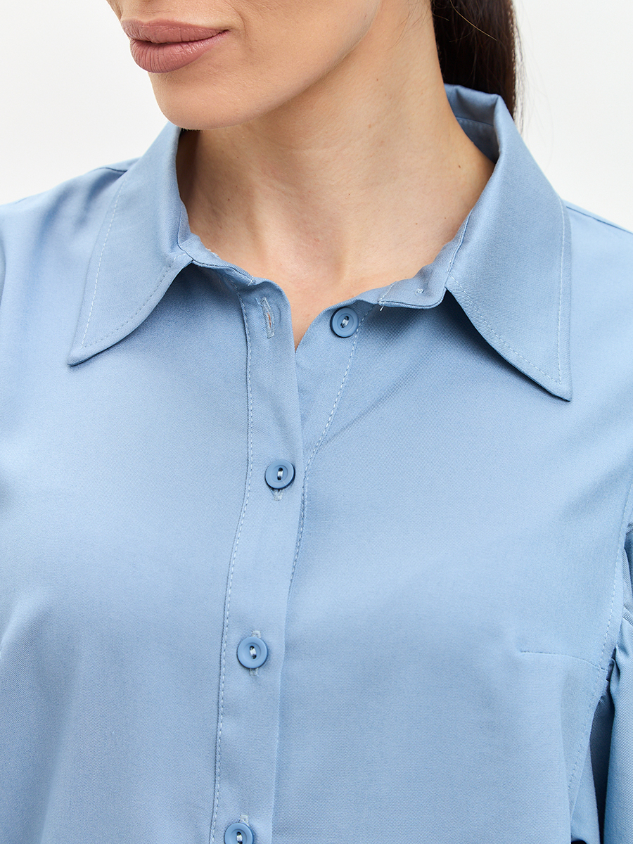 Блузка с объемным рукавом из тонкой джинсы OD-864-1 голубой