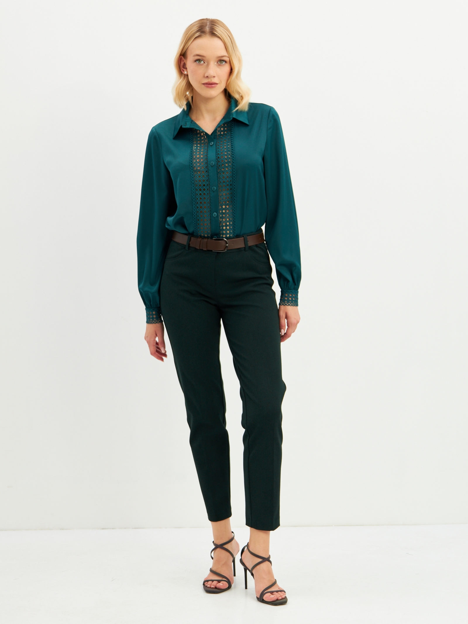 Блузка с кружевом OD-808-3 зеленый