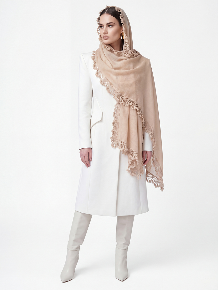 Палантин женский с кружевной отделкой и бахромой SHUT-152-1