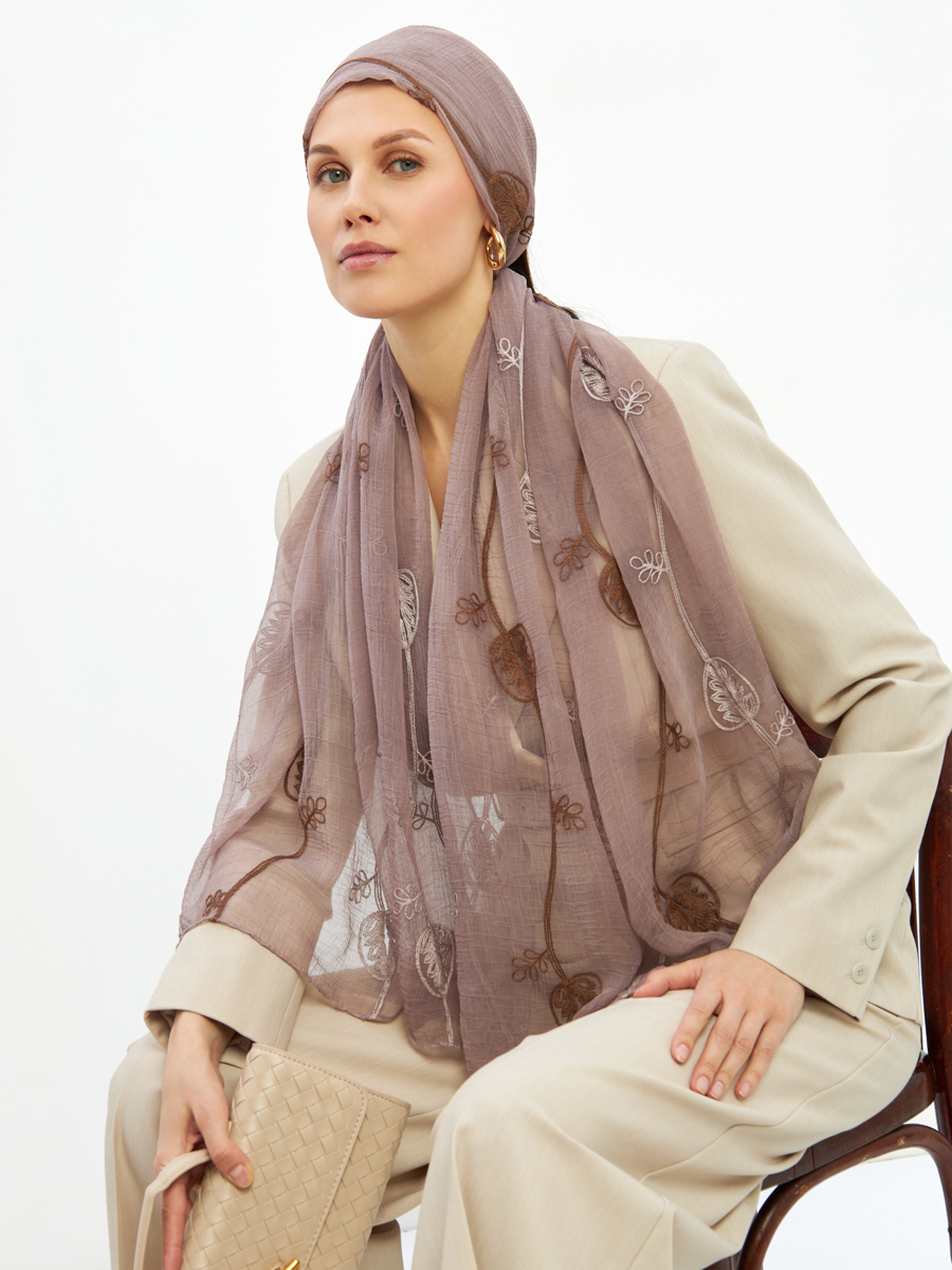 Палантин женский двусторонний с вышивкой Арт-деко DRK-1453-23