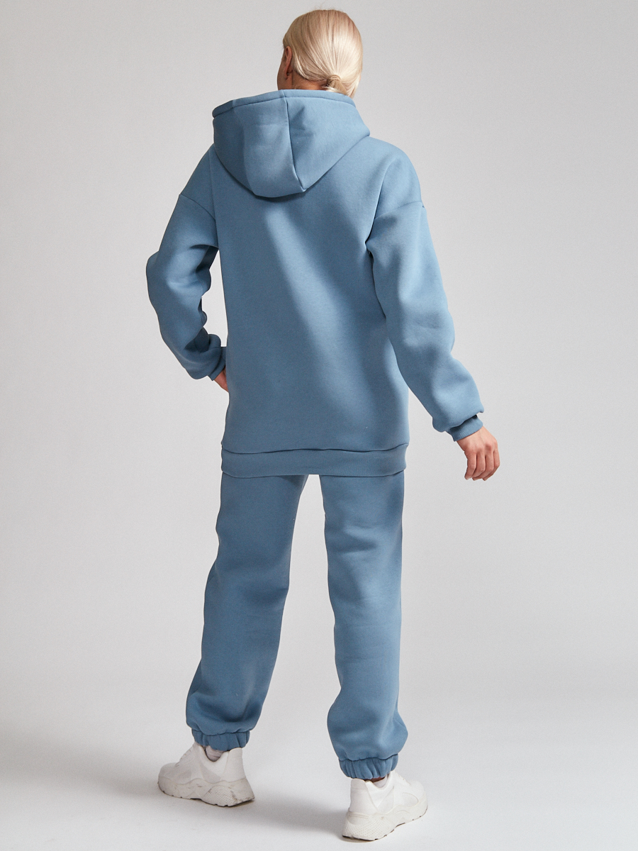 Брюки утепленные оверсайз на резинке синие