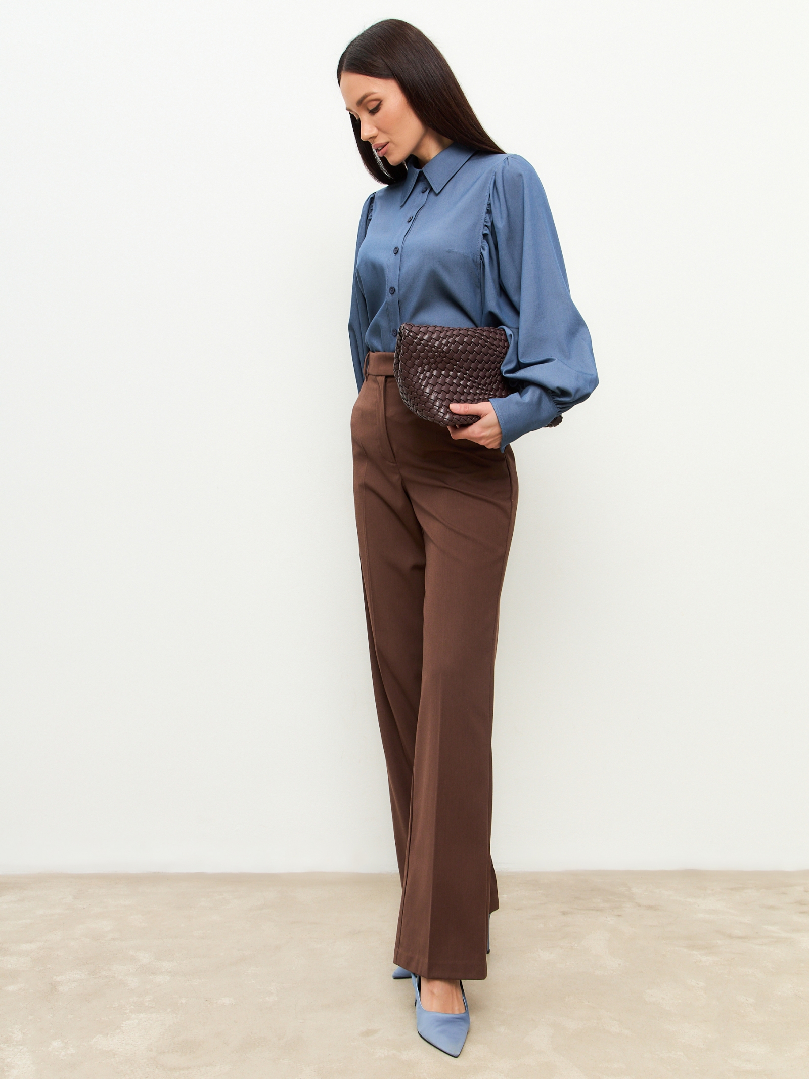 Блузка с объемным рукавом из тонкой джинсы OD-864-2 темно-синий