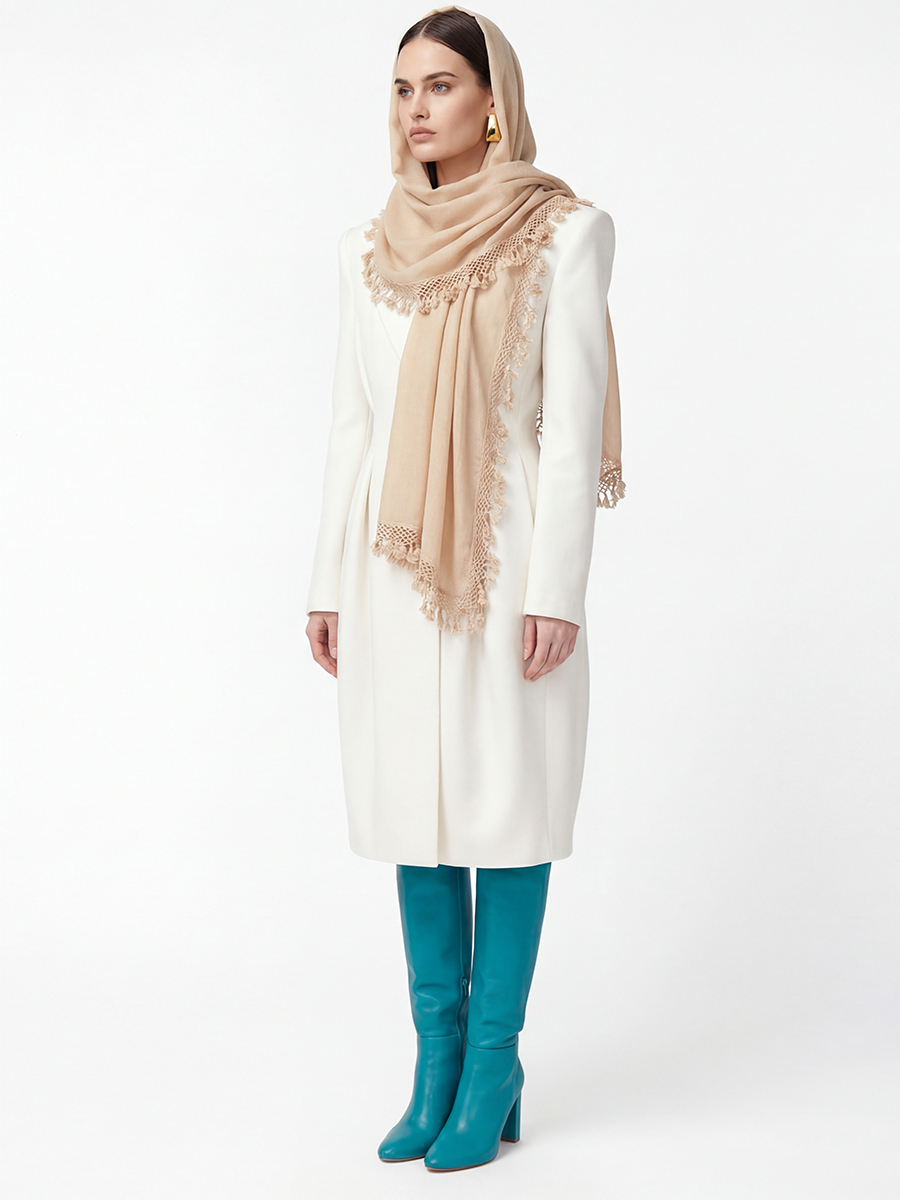 Палантин женский с кружевной отделкой и бахромой SHUT-152-1