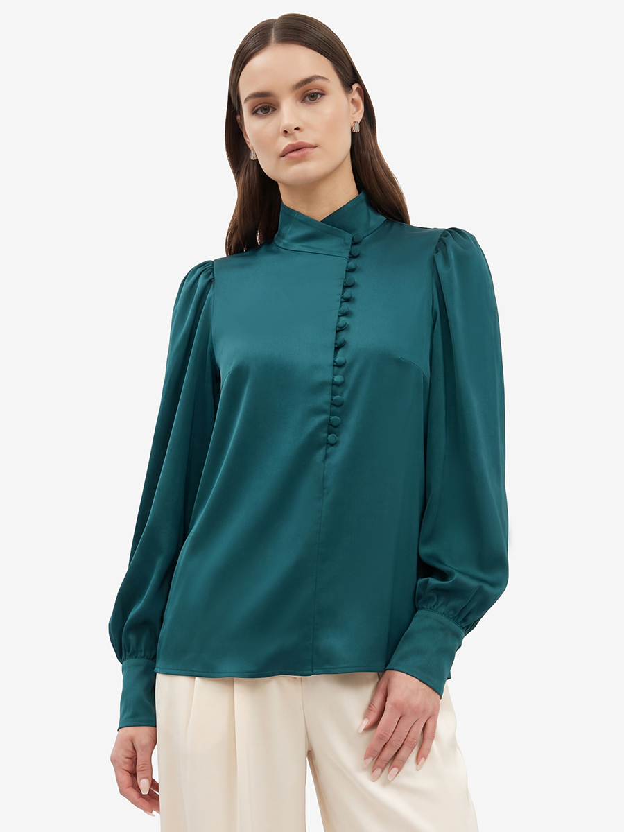 Блуза-косоворотка много пуговиц OD-550-13 морская волна