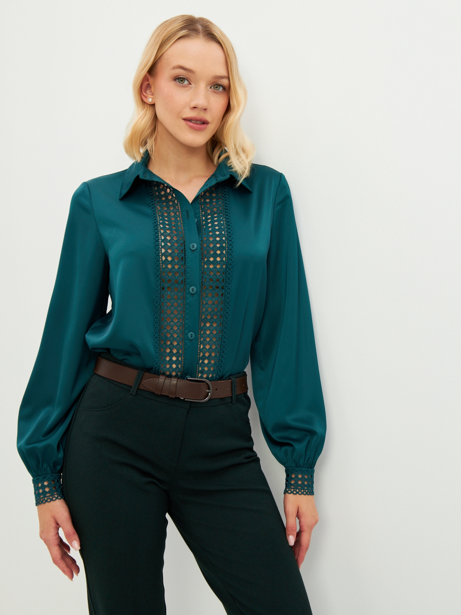 Блузка с кружевом OD-808-3 зеленый