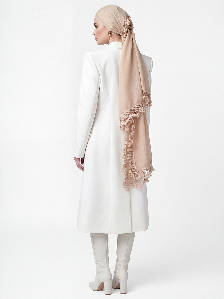 Палантин женский с кружевной отделкой и бахромой SHUT-152-1