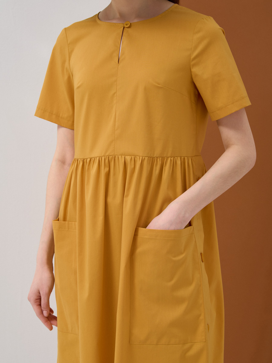 Платье хлопок OD-795-3 с планкой горчица
