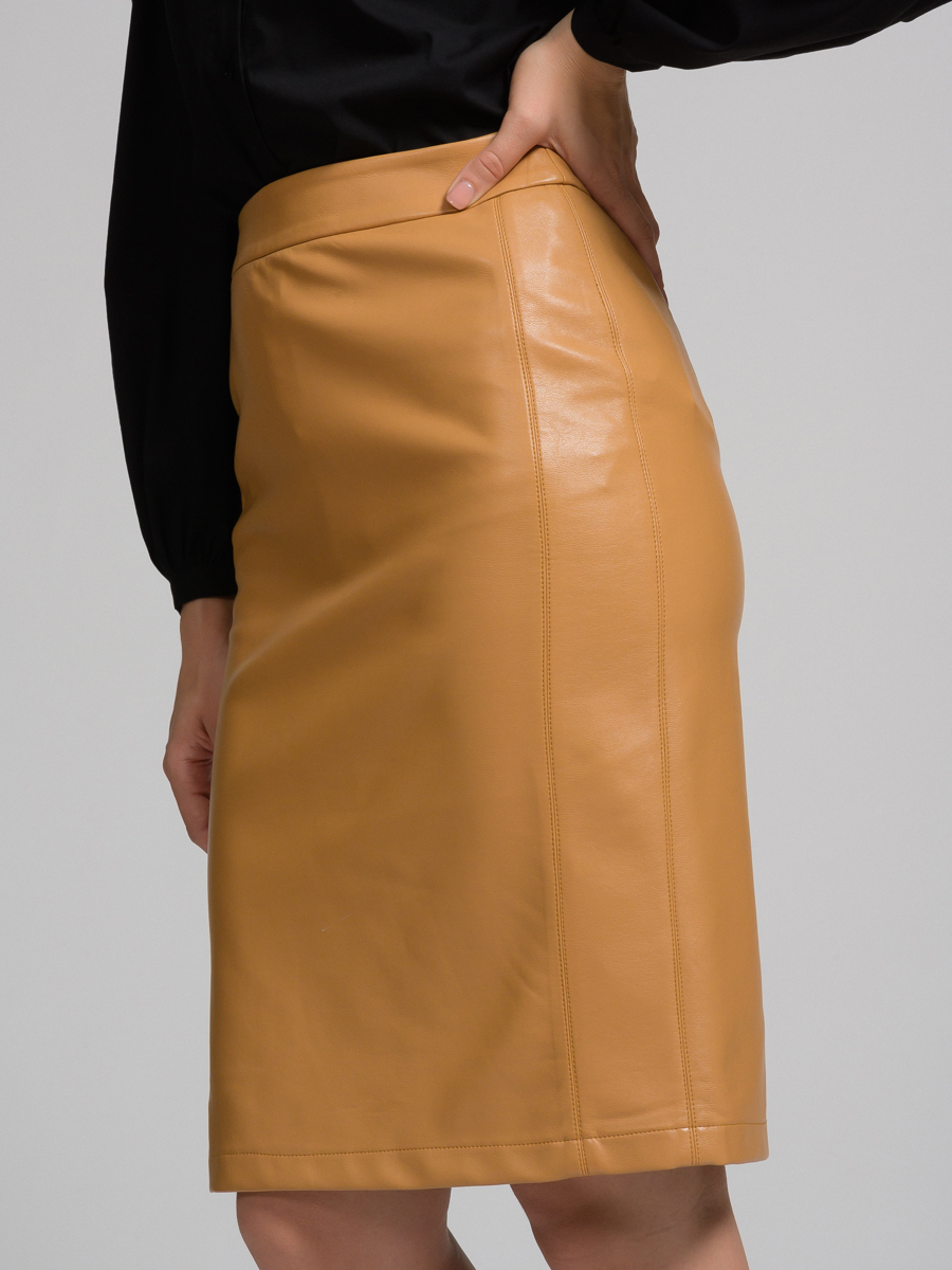 Юбка миди из экокожи с декоративной отстрочкой OD-478-1