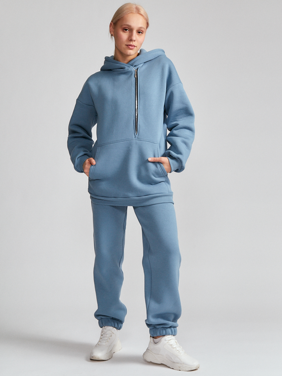 Брюки утепленные оверсайз на резинке синие