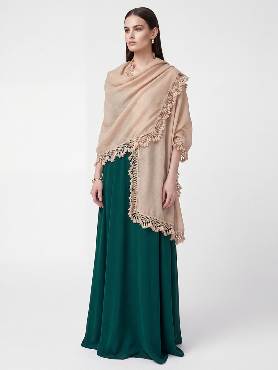 Палантин женский с кружевной отделкой и бахромой SHUT-152-1