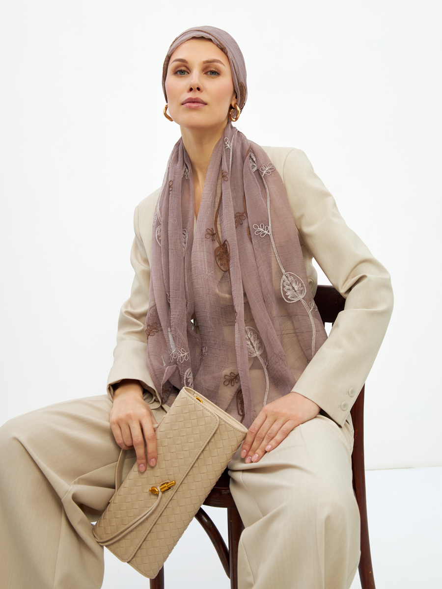 Палантин женский двусторонний с вышивкой Арт-деко DRK-1453-23