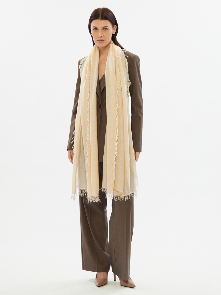 Палантин женский бежевый двусторонний из жатого шифона DRK-16-3