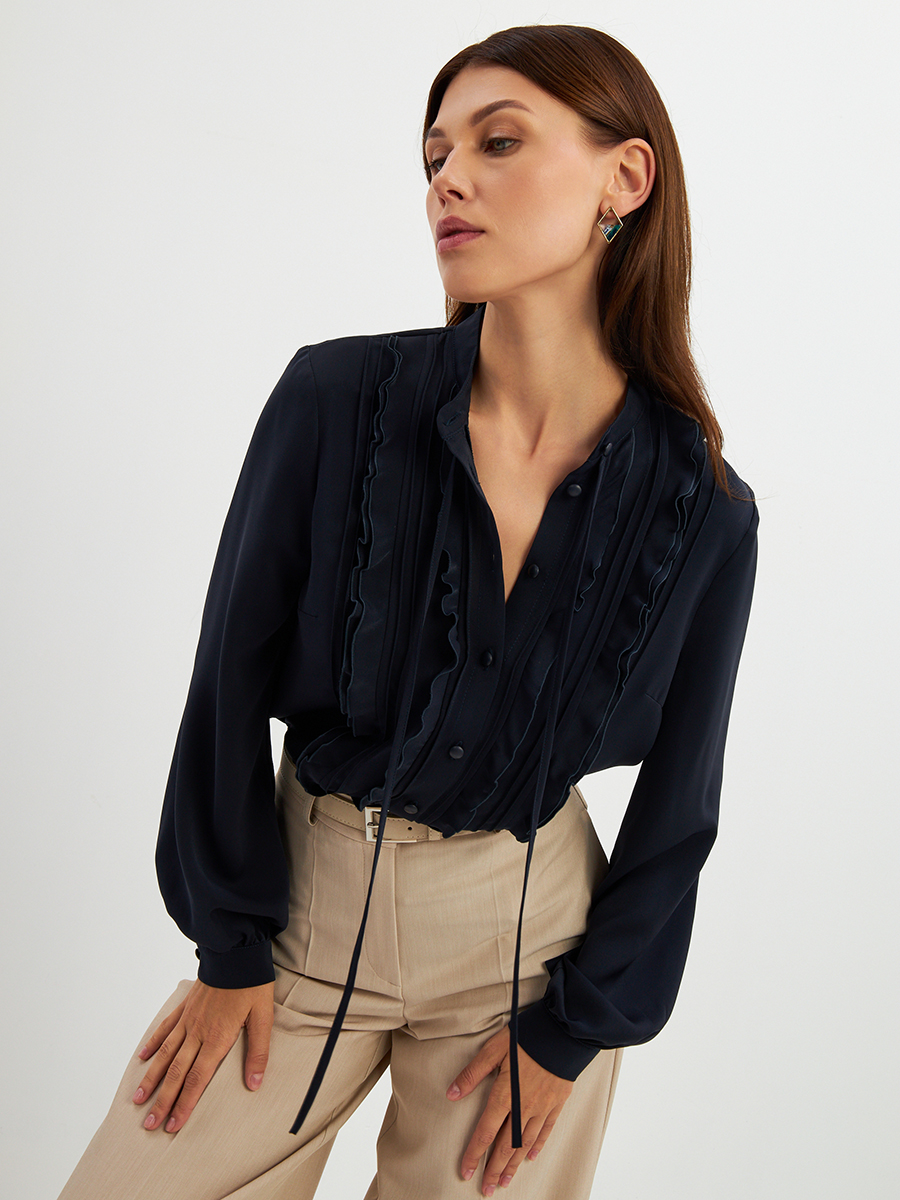 Блузка с рюшами OD-976-2 т.синий