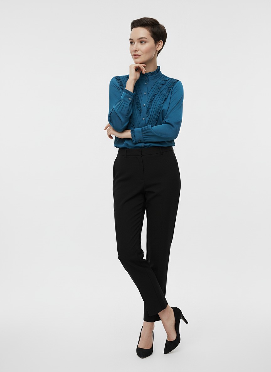 Блузка с рюшами OD-884-2 морская волна