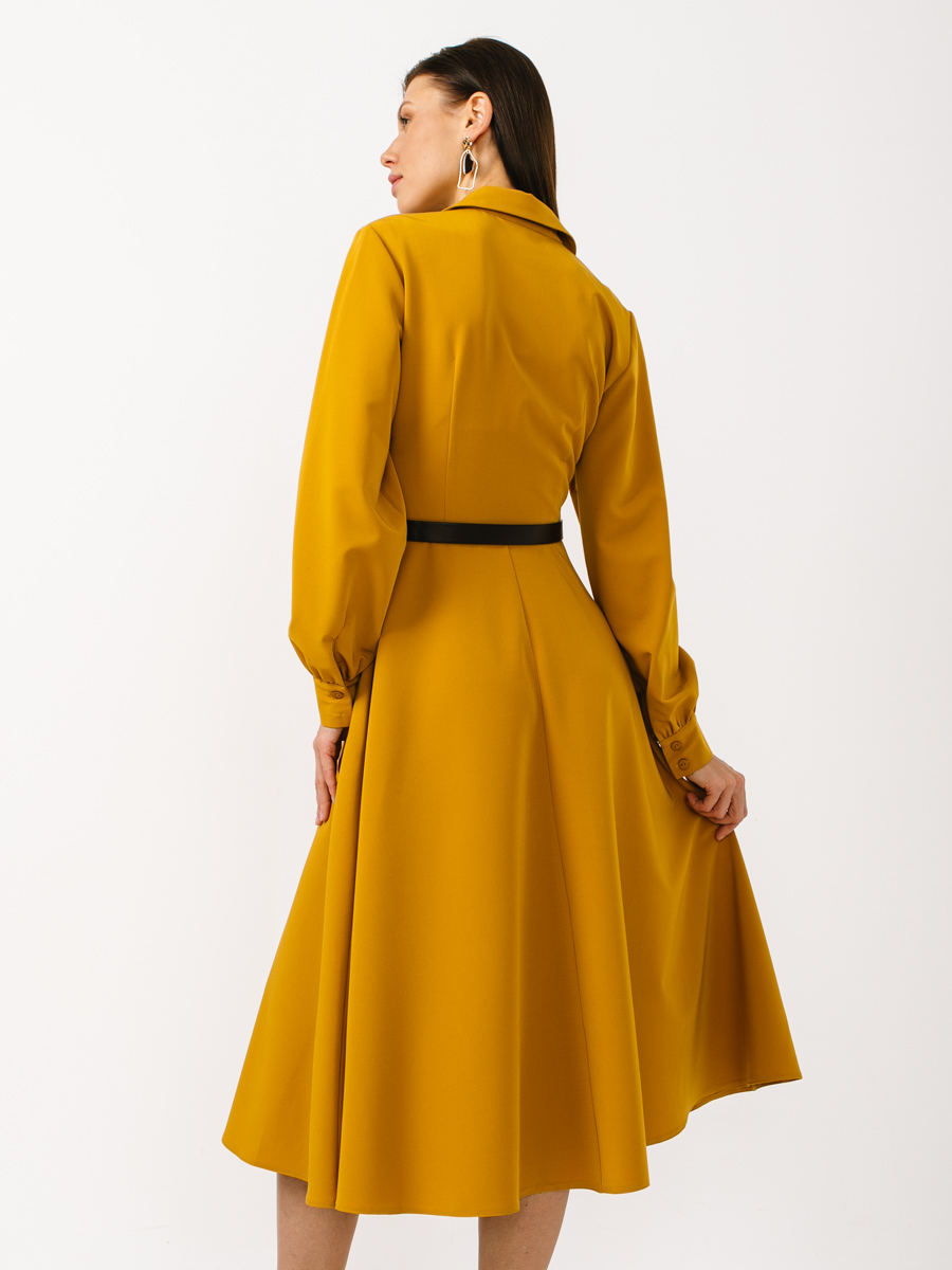 Платье из костюмной ткани с контрастным воротником и манжетом OD-841-1 горчица