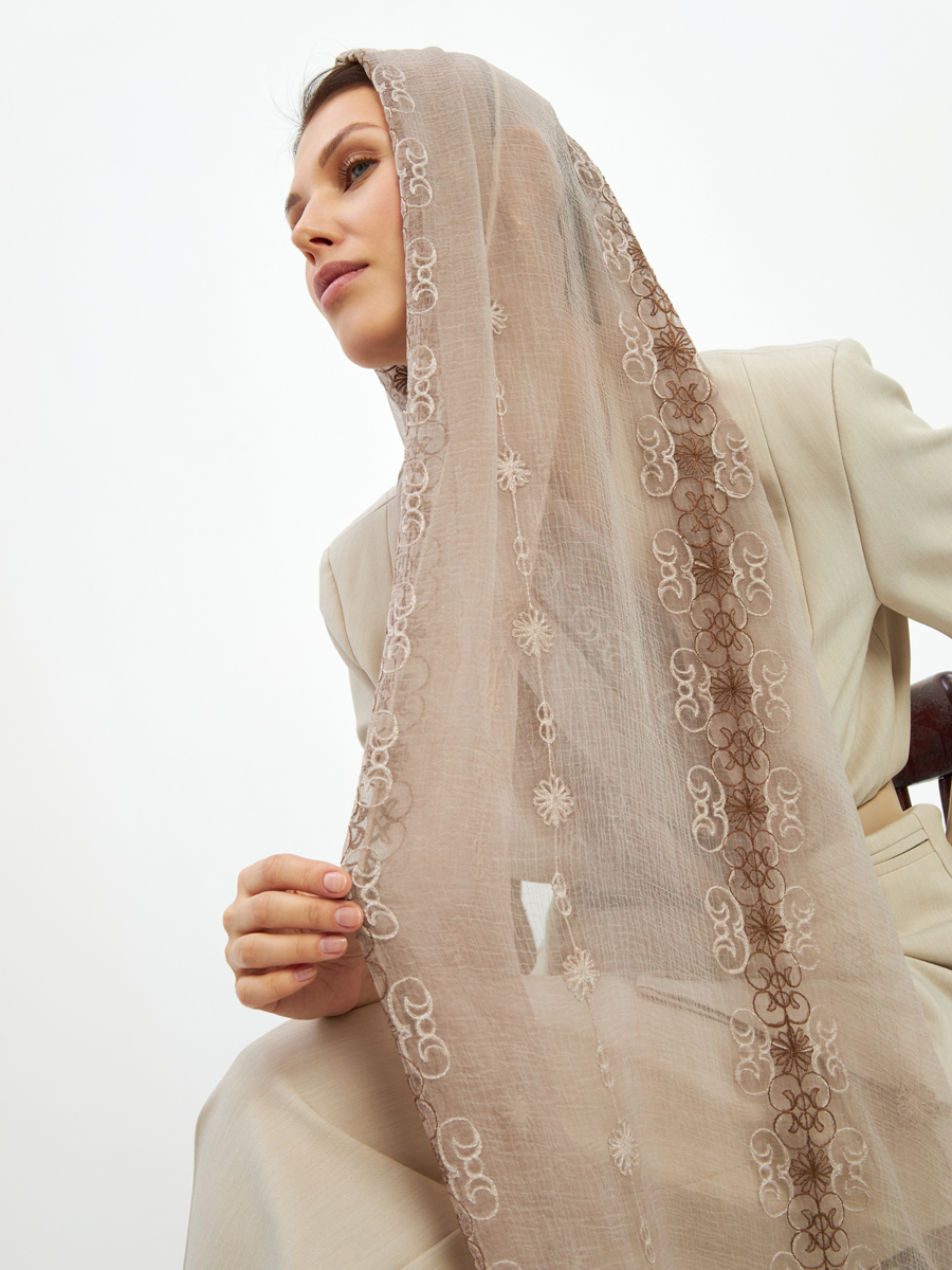 Палантин женский двусторонний с вышивкой Арт-деко DRK-1452-69