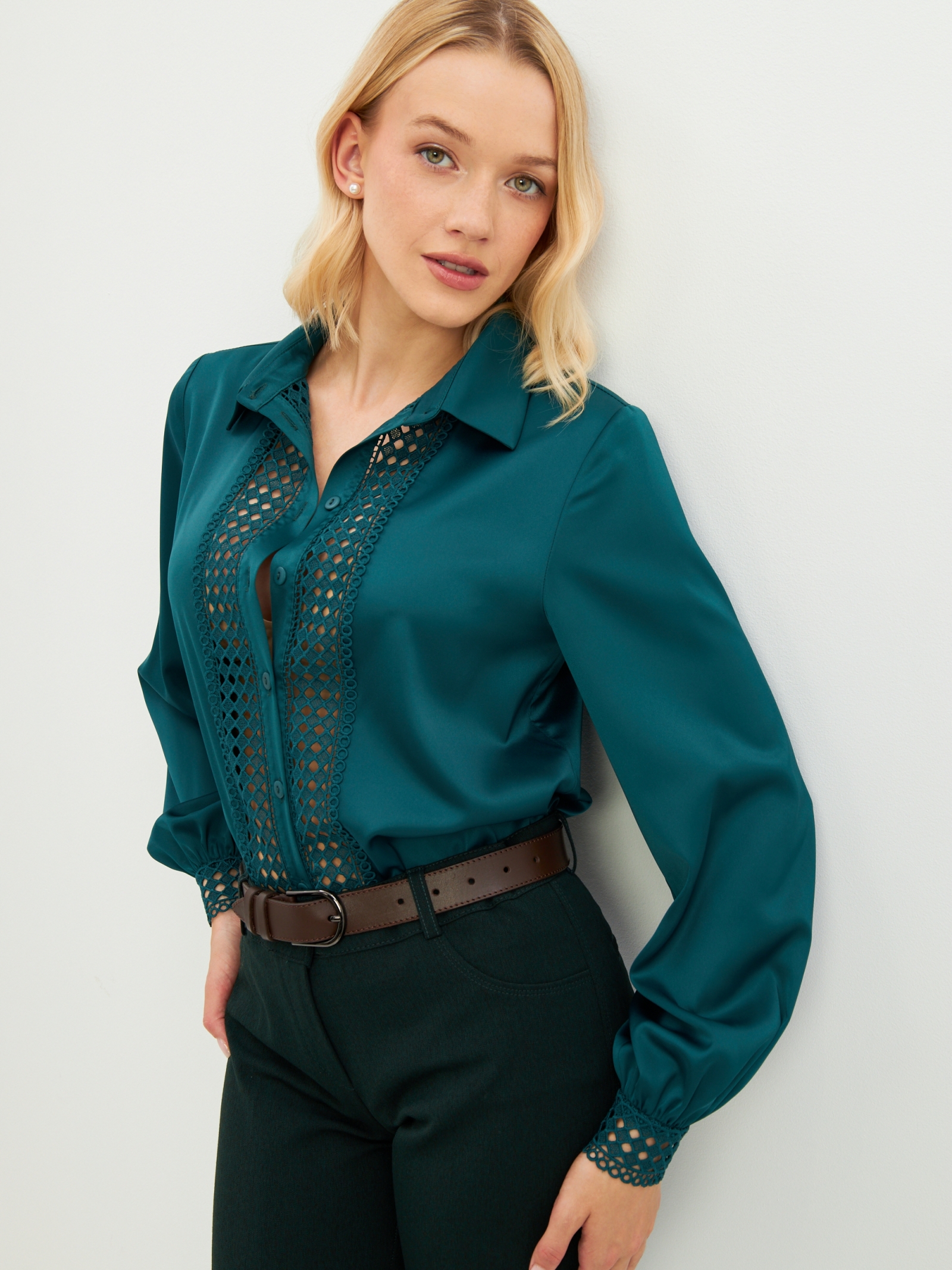 Блузка с кружевом OD-808-3 зеленый