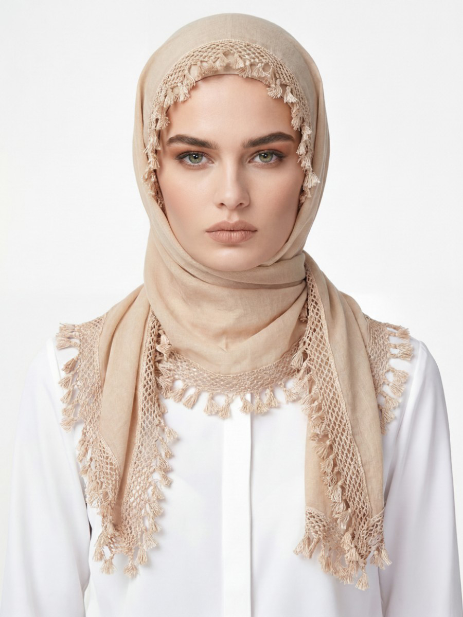 Палантин женский с кружевной отделкой и бахромой SHUT-152-1