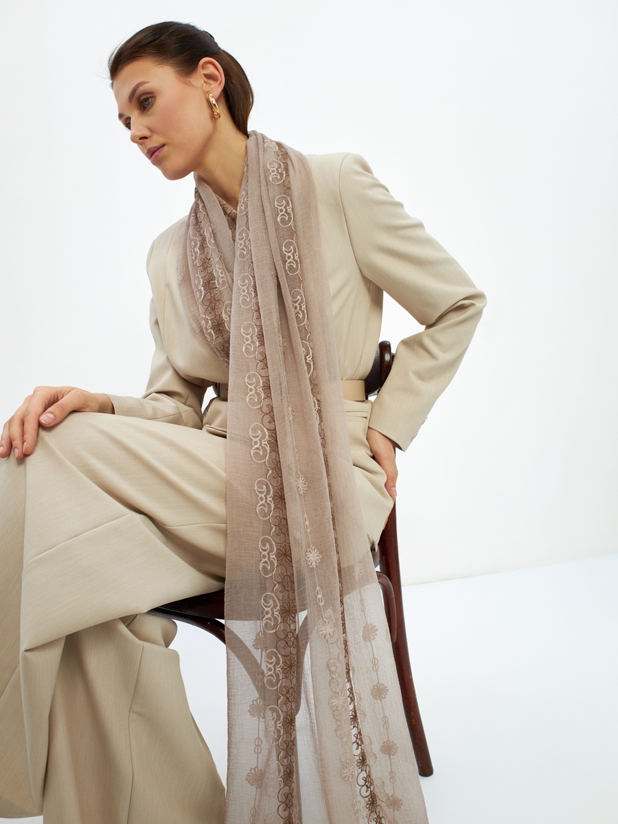 Палантин женский двусторонний с вышивкой Арт-деко DRK-1452-69