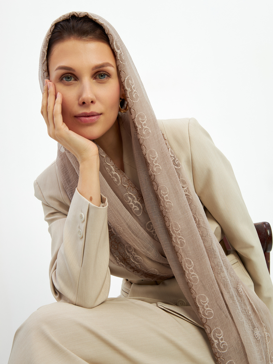 Палантин женский двусторонний с вышивкой Арт-деко DRK-1452-69