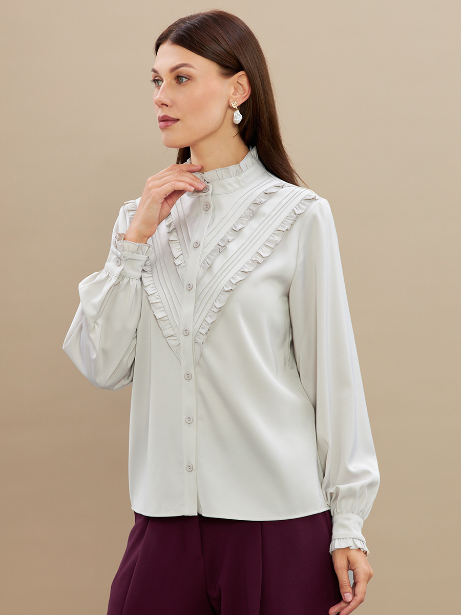 Блузка с рюшами OD-884-6 серо-коричневый